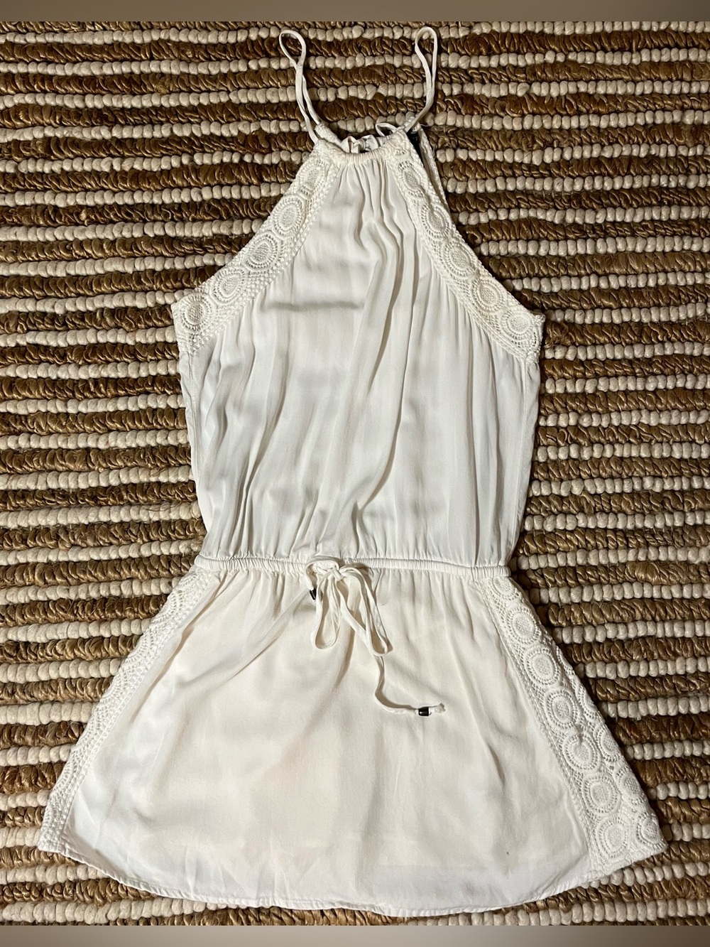 Lace trim high neck mini dress